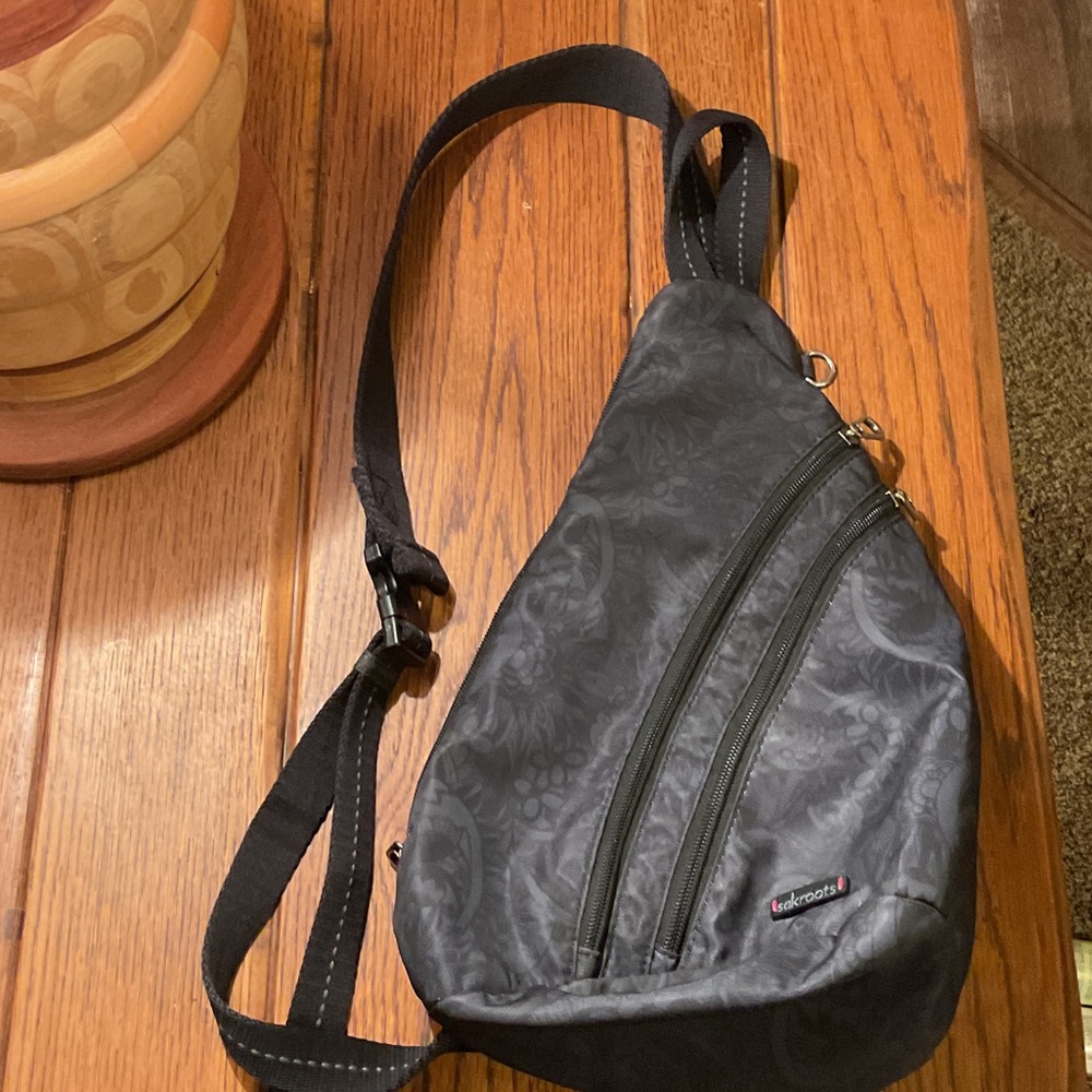 Sakroots Black Charcoal Floral Sling Shoulder Bag